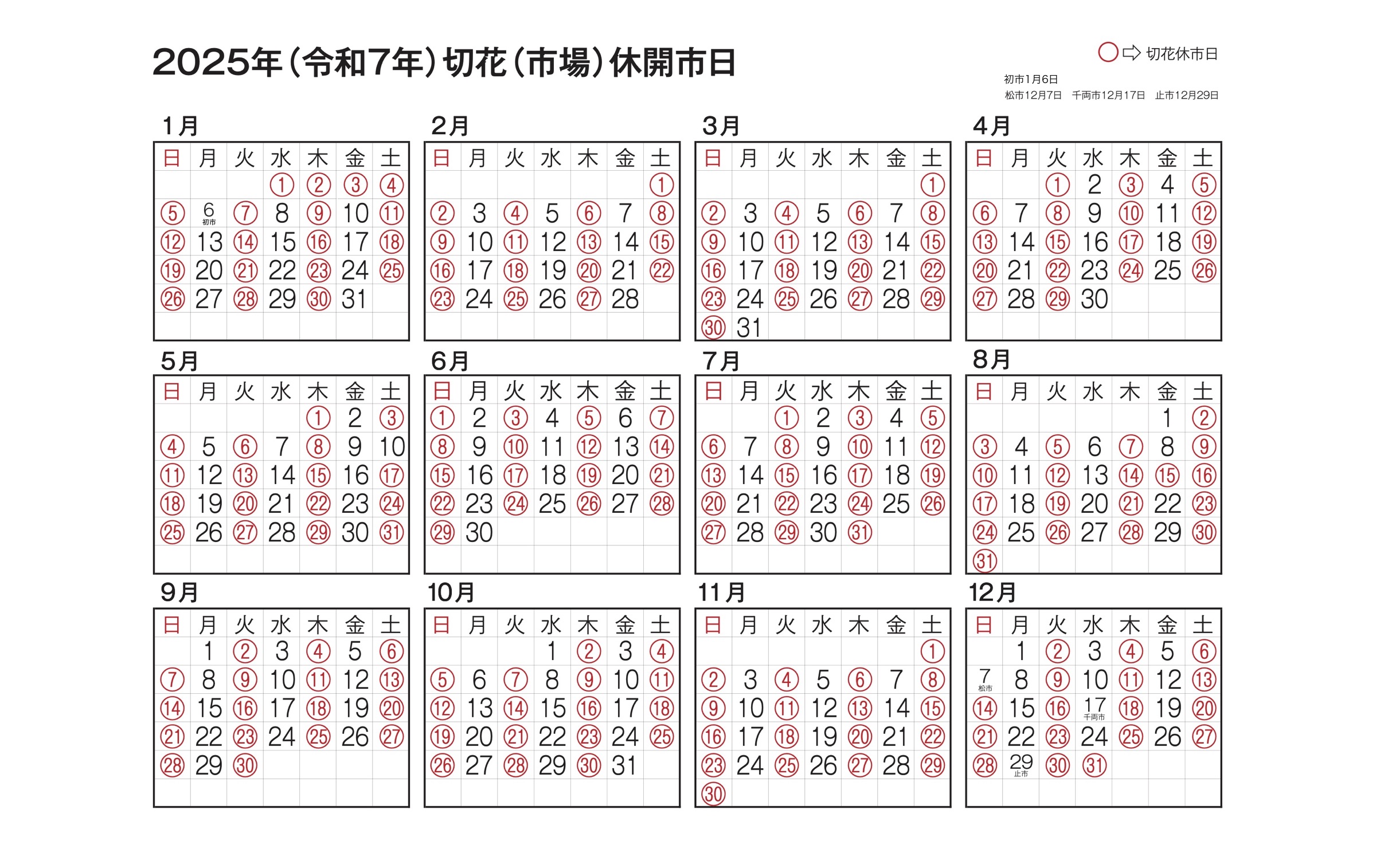 市場カレンダ2025